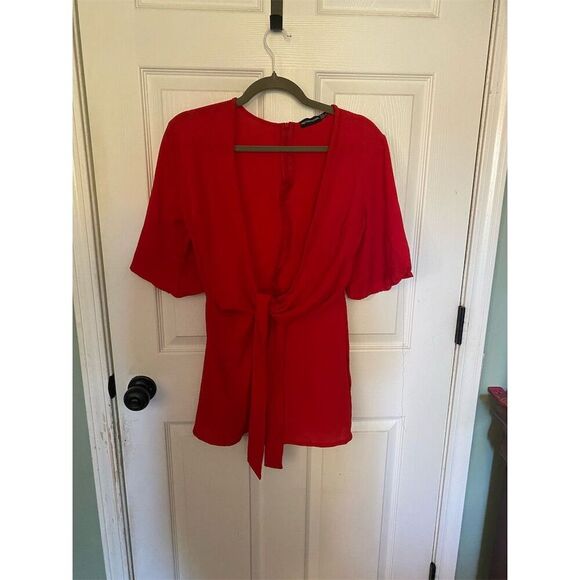 PrettyLittleThing Red Plunge Jumpsuit - Picture 2 of 4